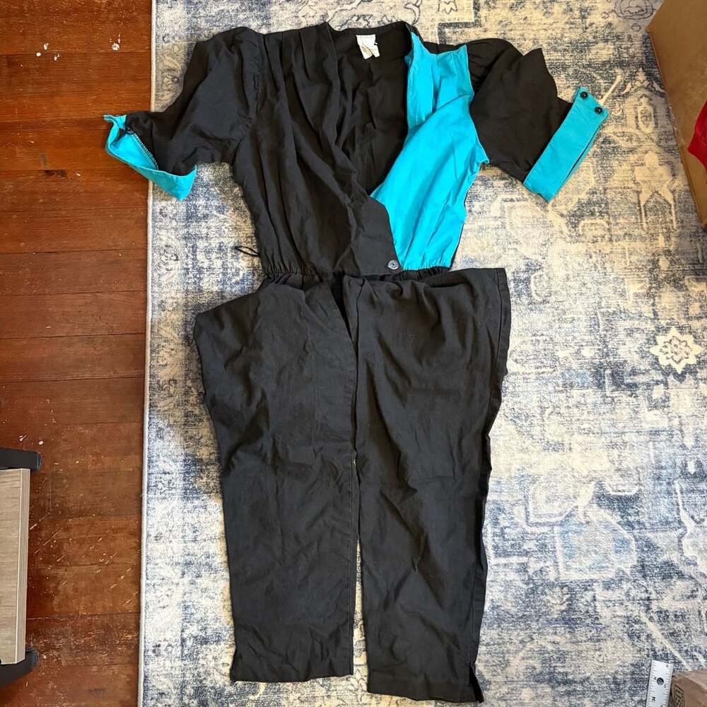 Vintage 80s Kings Row Jumpsuit Size 13/14 Black Blue